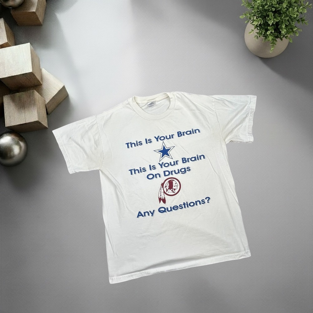Vintage Y2K Dallas Cowboys Washington Redskins Parody Shirt White Medium Boxy